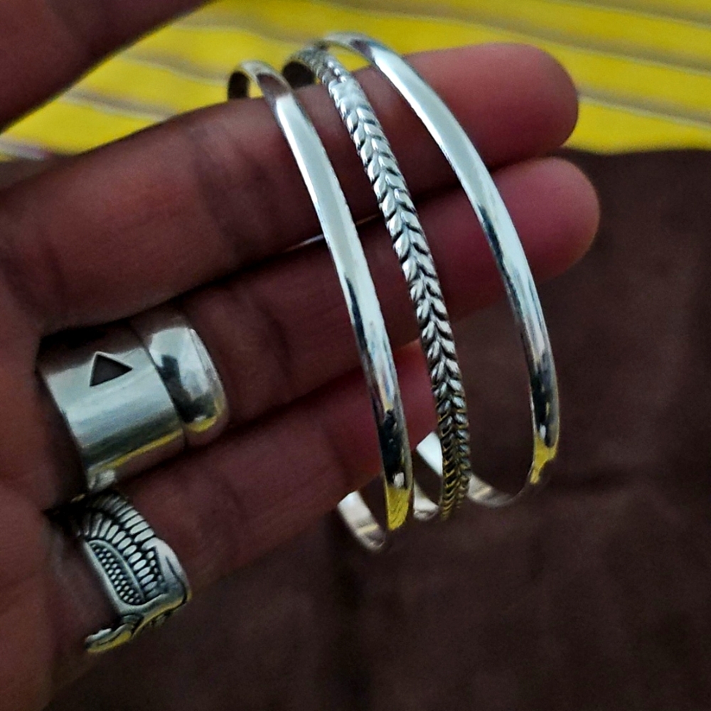 925 Sterling Silver Bangle Bracelet Set Of Three. Laidies Size 8
